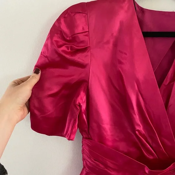 SOLD ELSEWHERE - 70s/80s Nu Mode Bright Satin Pink Dress with Open Back - Picture 3 of 8